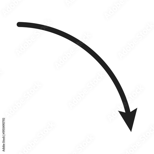 Curved Down Arrow Direction Icon Isolated on Transparent Background PNG
