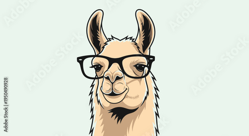 Cartoon llama wearing glasses isolated illustration on white background