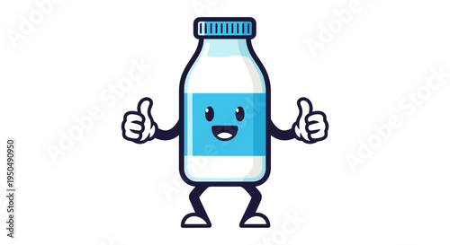 Cartoon milk bottle character with happy face and thumbs up gesture