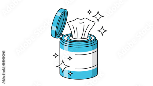 Product illustration of a wet wipe dispenser with sparkles to emphasize cleanliness and effectiveness for hygiene and sanitation.