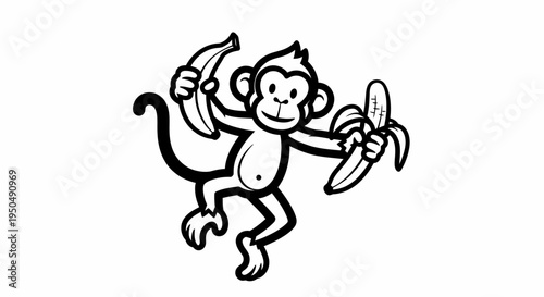 Cartoon monkey holding bananas vector illustration isolated on white background