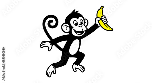 Cartoon monkey holding banana illustration isolated on white background