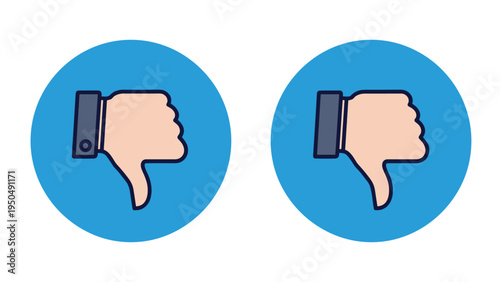 Two thumbs down icons encased in blue circles as symbols for dislike, disapproval, or negative feedback in a digital interface.