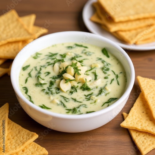 Creamy dip with spinach artichoke hearts cheese and seasonings s