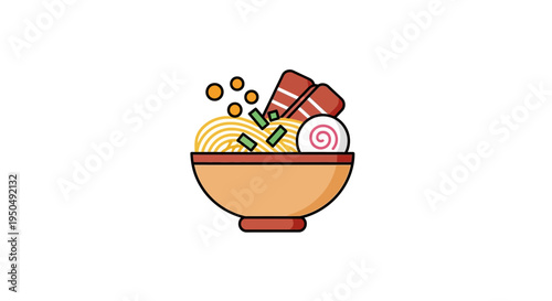 Japanese Ramen Bowl Icon - Delicious Noodle Soup Illustration