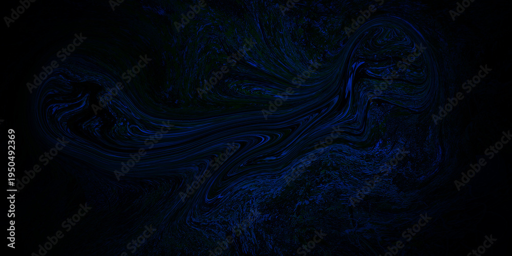 Fototapeta premium Abstract Deep Blue Fluid Marble Texture on Black Background with Swirling Smoke Effect