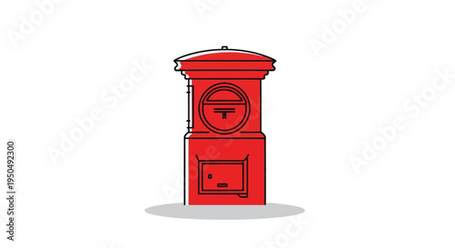 Red Japanese Post Box, Traditional Mailbox, Postal Service Icon