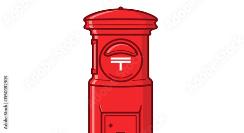 Red Japanese Post Box Icon, Traditional Mailbox Symbol, Postal Service