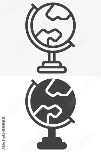Earth globe world geography icon set. Line and outline with solid style icon. Editable stroke vector sign and symbol for global education earth globe icon.