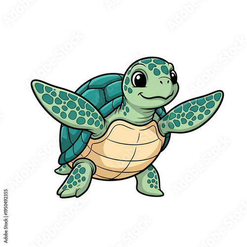 A cartoon turtle with a big smile on transparent background