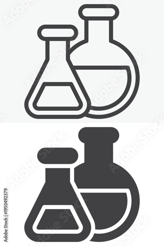 Chemical laboratory flasks experiment icon set. Line and outline with solid style icon. Editable stroke vector sign and symbol for chemistry science flask icon.