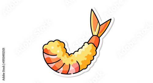 Crispy Tempura Shrimp Icon: Japanese Cuisine, Seafood, Fried Food, Vector Graphic