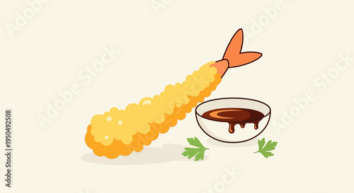 Crispy Shrimp Tempura with Dipping Sauce and Parsley - Japanese Cuisine