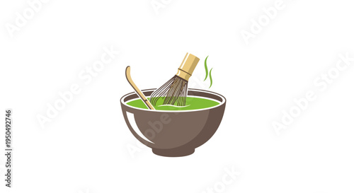 Matcha Tea Preparation: Whisking Powder in Bowl with Bamboo Whisk and Scoop