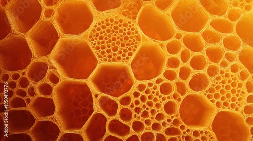 Abstract close up of cellular structure with orange hues