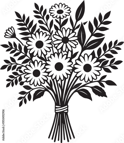 Black Floral Silhouettes & Botanical Vector Set - Bouquet & Plant Stencils