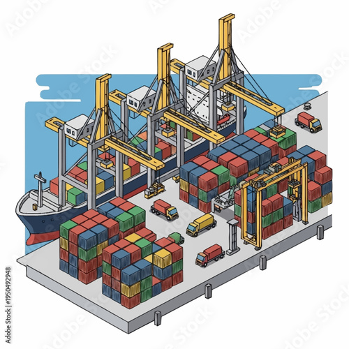 Container Ship Loading and Unloading at Port.