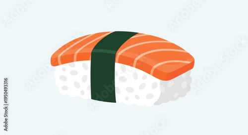 Delicious Salmon Nigiri Sushi with Nori Seaweed Wrap on Light Blue Background