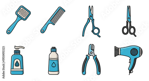 Pet Grooming Tools Set: Brush, Comb, Scissors, Clippers, Dryer, Shampoo