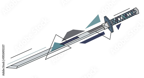 Futuristic Katana Sword with Geometric Abstract Elements, Digital Art