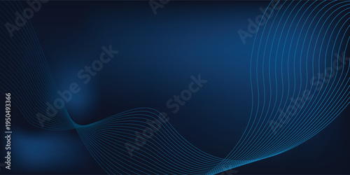An elegant abstract digital wave composed of deep blue and vibrant teal flowing curved lines creates a modern technological background, perfect for presentations and corporate branding