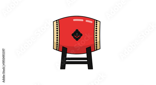 Japanese Taiko Drum on Stand, Traditional Red Percussion Instrument