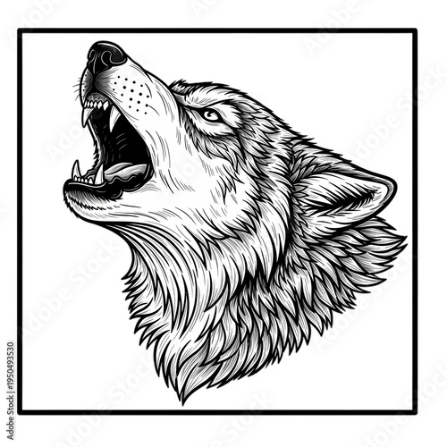 A fierce wolf with its mouth open, showcasing sharp teeth on transparent background