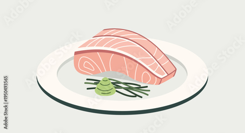 Salmon Sashimi Plate with Wasabi and Garnish