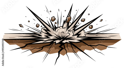 Explosion Cracking Ground with Debris Flying - Impact Graphic