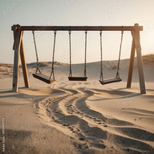 Swings in Motion Empty swings sway slightly in the wind leaving