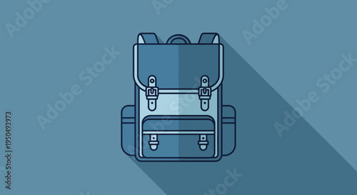 Flat Design Backpack Icon with Long Shadow - Travel and Education Concept
