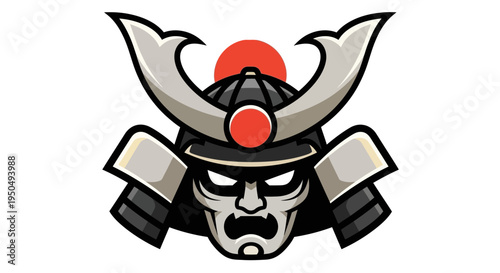 Fierce Samurai Helmet with Red Sun Emblem - Japanese Warrior Icon