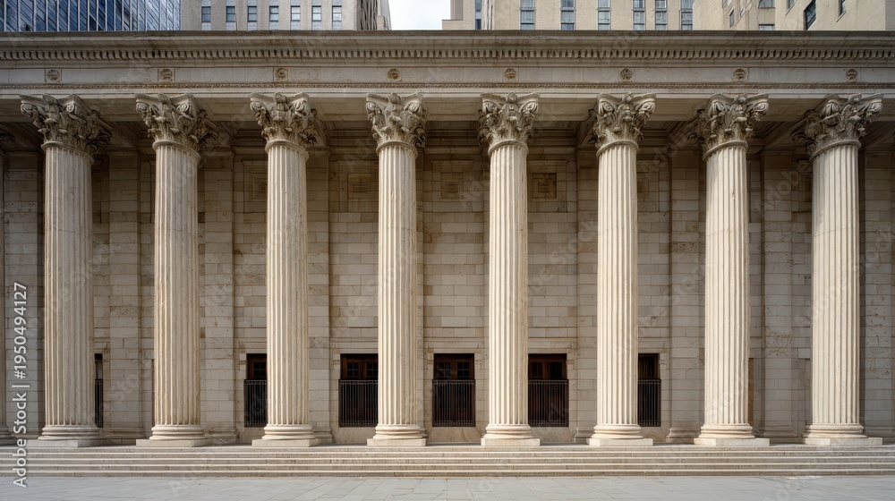 Obraz premium Historic neoclassical architecture: grand entrance and stone masonry with fluted columns