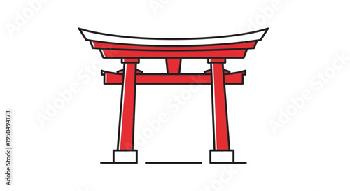Red Torii Gate Icon: Traditional Japanese Shinto Shrine Entrance Symbol
