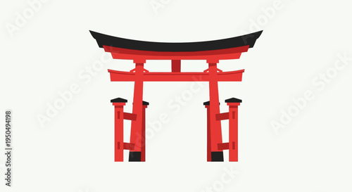 Red Torii Gate Icon, Traditional Japanese Shrine Entrance, Simple Vector Illustration