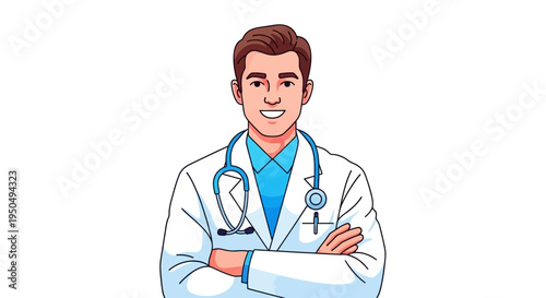 A smiling male doctor with a stethoscope around his neck and arms crossed, symbolizing medical appreciation on Doctors' Day in the US