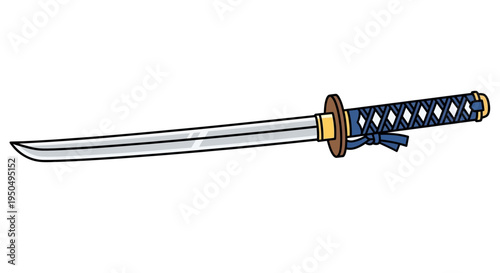 Japanese Katana Sword with Blue Handle and Scabbard, Traditional Samurai Weapon