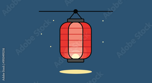 Red Japanese Lantern Glowing at Night with Soft Light on Dark Blue Sky