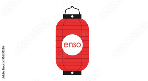 Red Japanese Lantern with Enso Symbol - Traditional Asian Decor