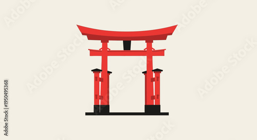 Red Torii Gate Icon, Traditional Japanese Shrine Entrance, Minimalist Vector Art