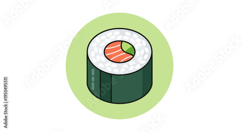 Salmon Sushi Roll Icon on Green Circle Background