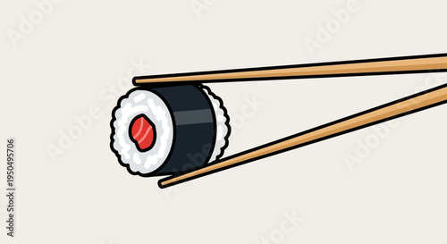 Chopsticks Holding Sushi Roll with Salmon Inside