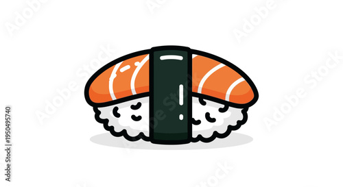 Cute Salmon Nigiri Sushi Icon, Japanese Food Illustration