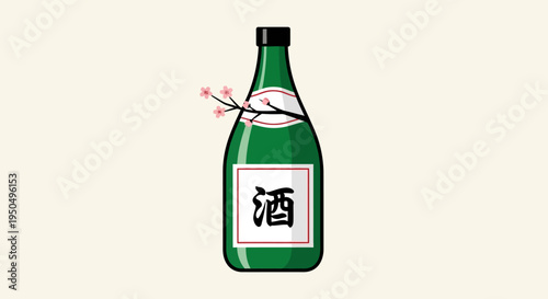 Japanese Sake Bottle with Cherry Blossoms