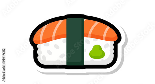 Salmon Nigiri Sushi with Wasabi and Nori - Japanese Food Icon
