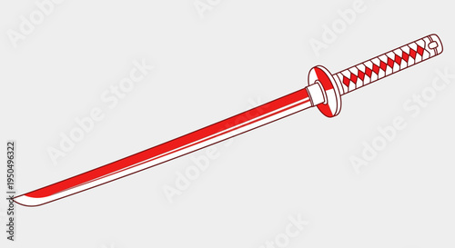 Red Katana Sword Illustration - Japanese Samurai Weapon