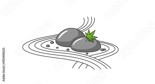 Zen Garden Stones and Raked Sand