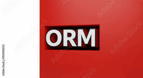 3D rendered white text "ORM" recessed in a red cube