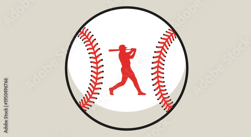 Baseball icon with batter silhouette inside a ball graphic illustration