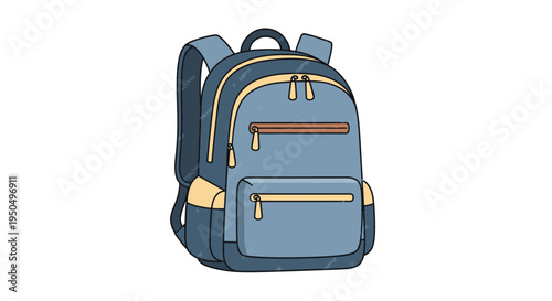 Blue backpack illustration isolated on white background for school or travel